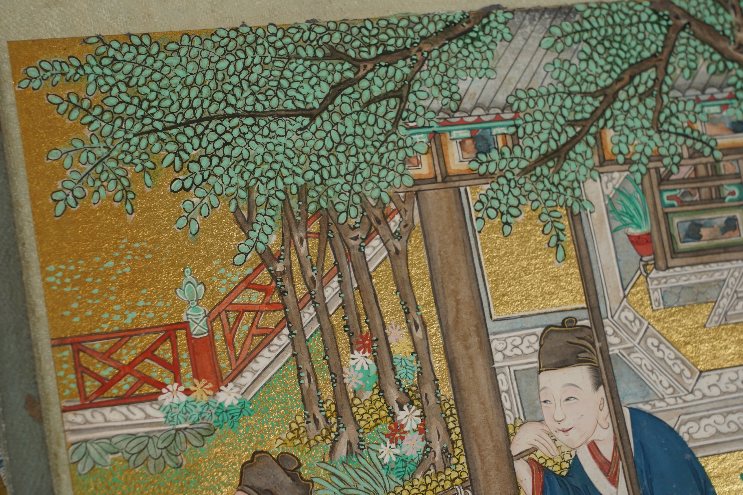 Chinese School , (19th century), Scenes from Qing court, Six gouache paintings from an album, Image 18cm x 16.5cm
